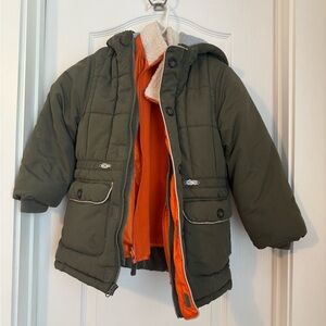 Carter's Olive Puffer Jacket with Bright Orange Liner Jacket